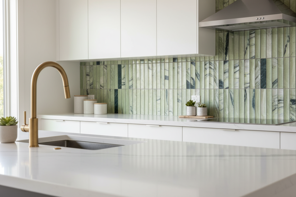 Serene 12.6x12" Verdant Mist Fluted Natural Stone Mosaic | 2 options