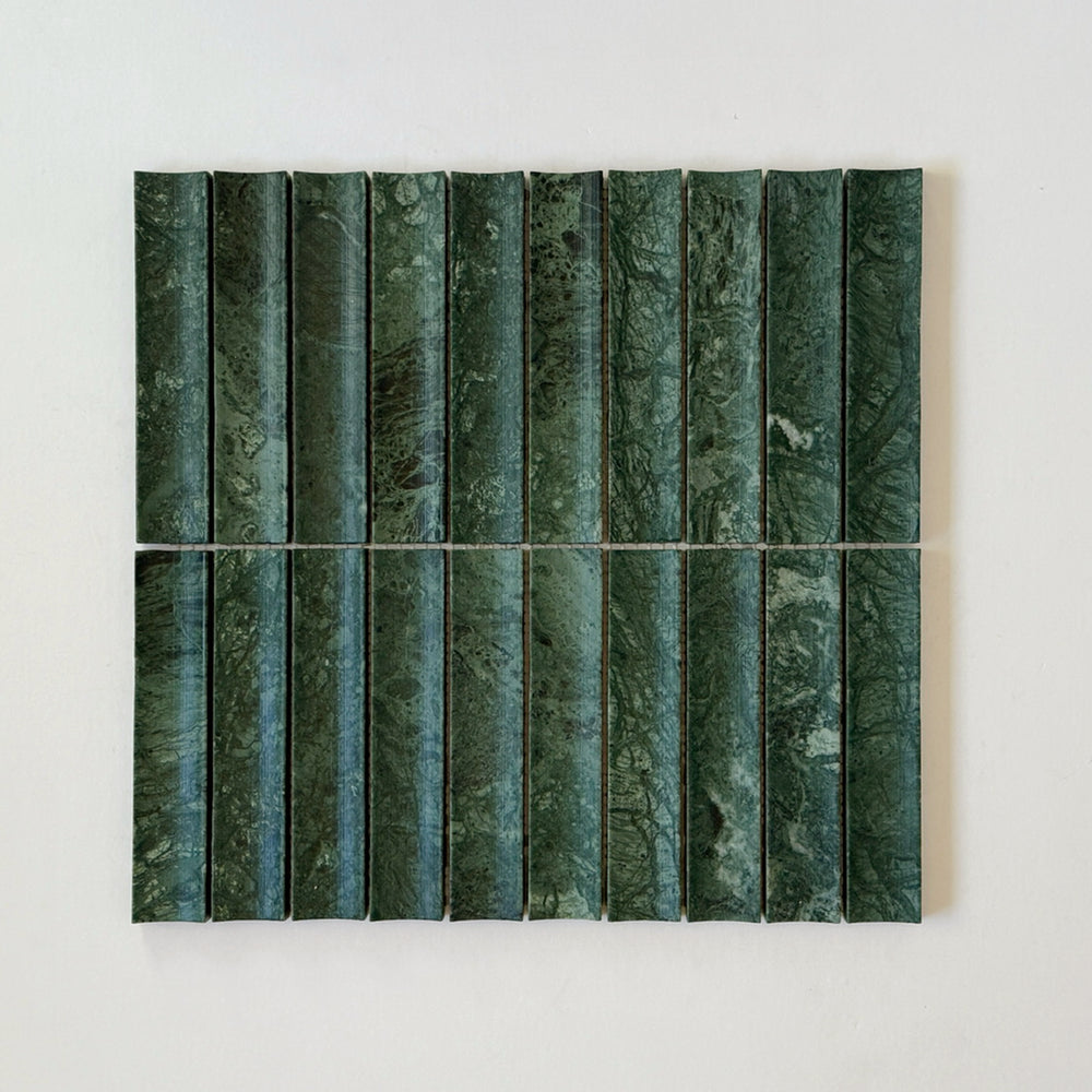 Serene 12.6x12" Forest Green Fluted Natural Stone Mosaic | 2 options