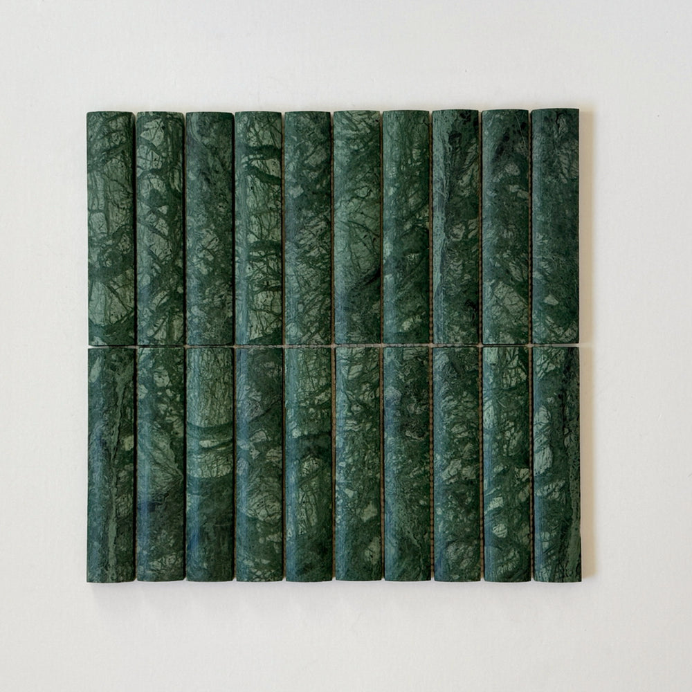 Serene 12.6x12" Forest Green Fluted Natural Stone Mosaic | 2 options