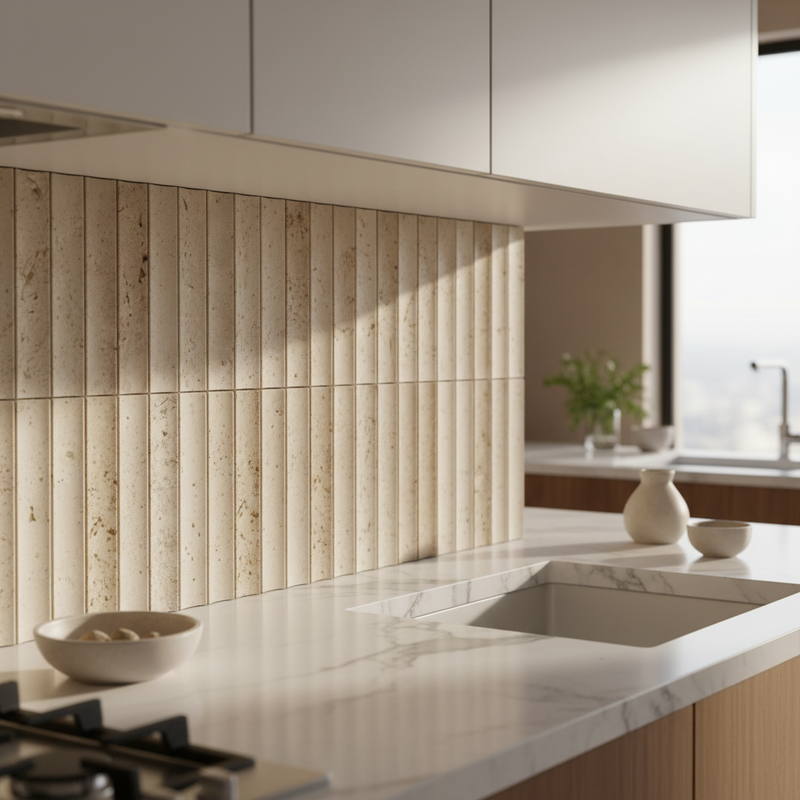 Serene 12.6x12" Brown Travertine Fluted Natural Stone Mosaic | 2 options - Tilevanity.com