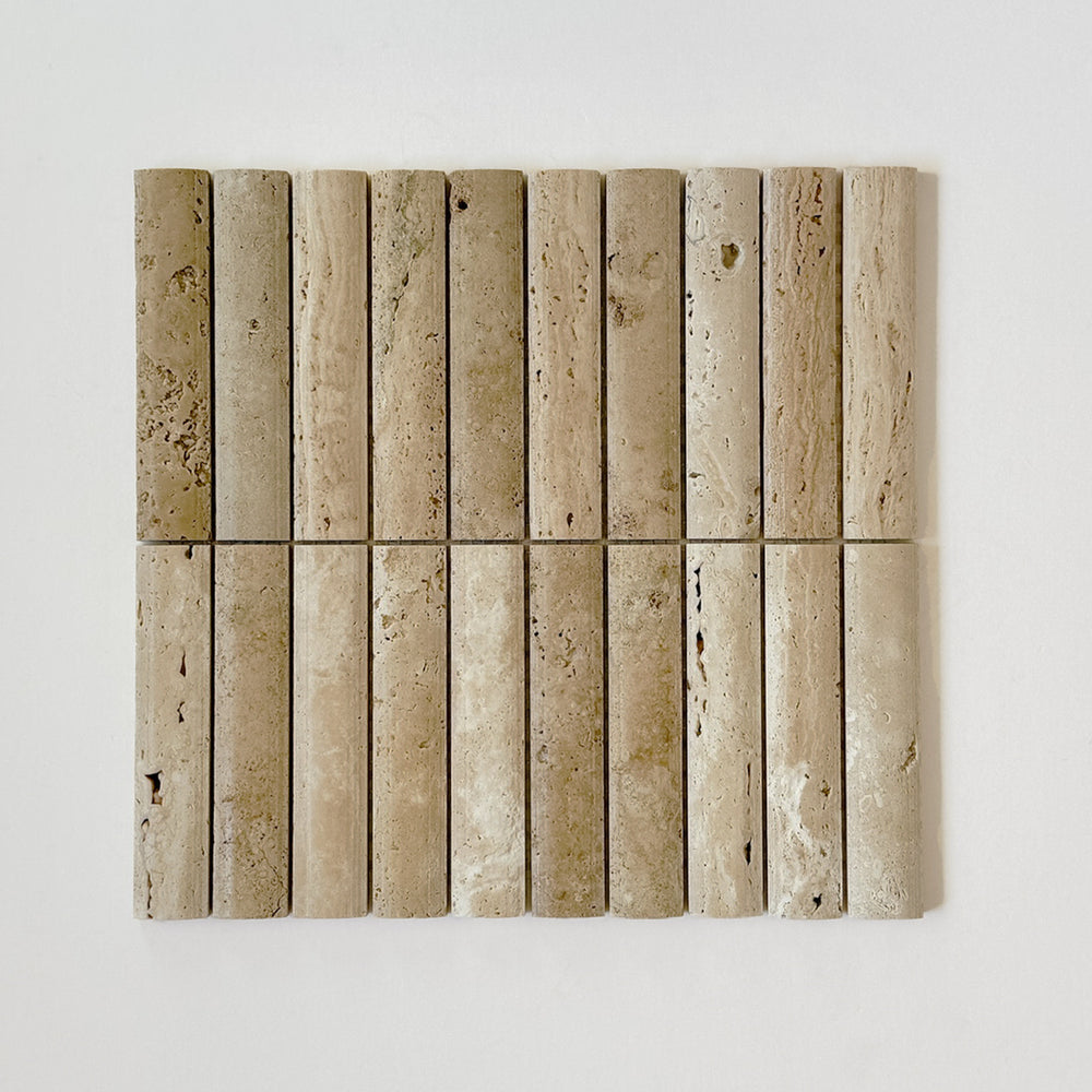 Serene 12.6x12" Brown Travertine Fluted Natural Stone Mosaic | 2 options