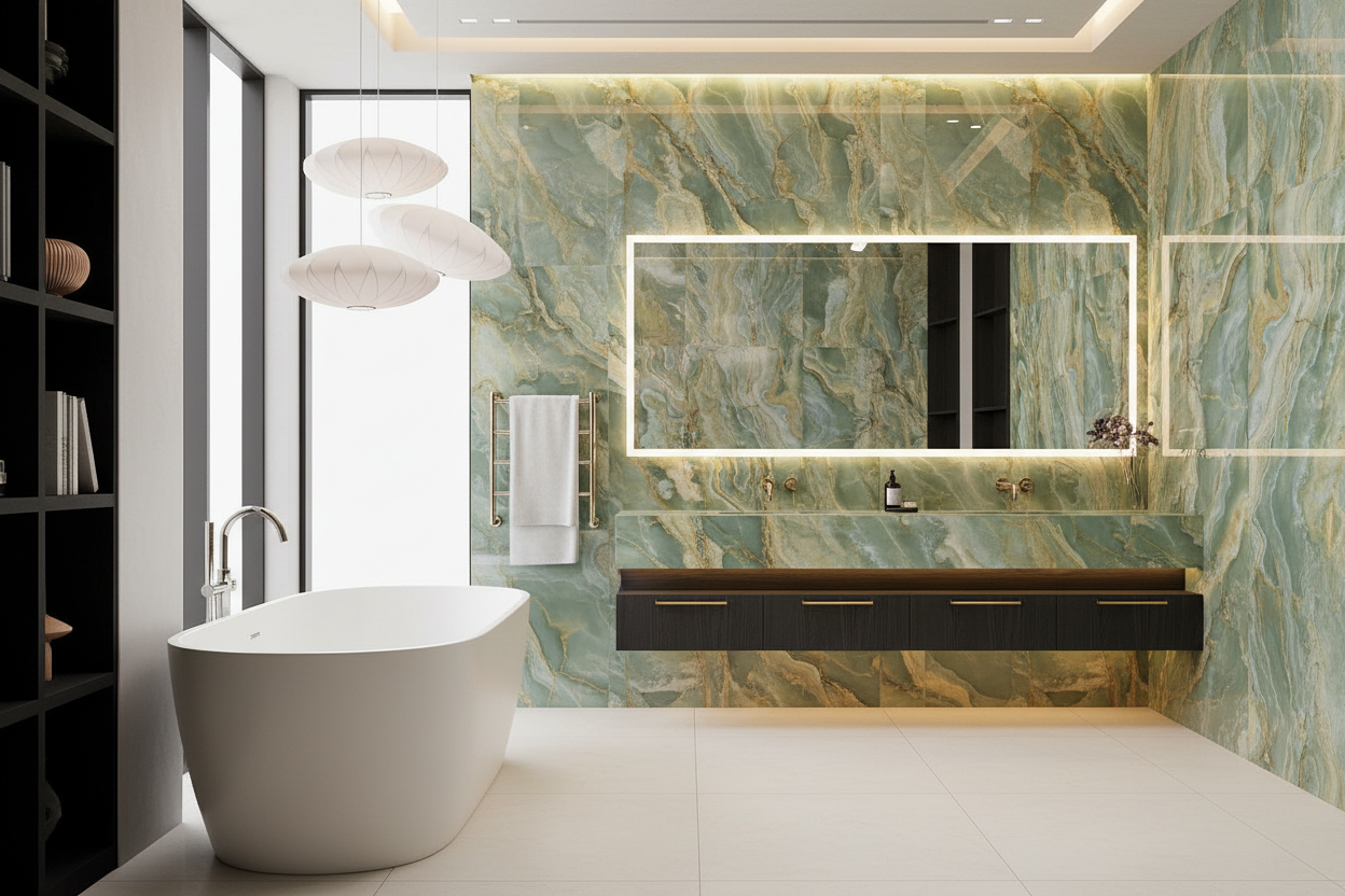 Onice Reale Giada Green Polished Porcelain 24x48" - Tilevanity.com