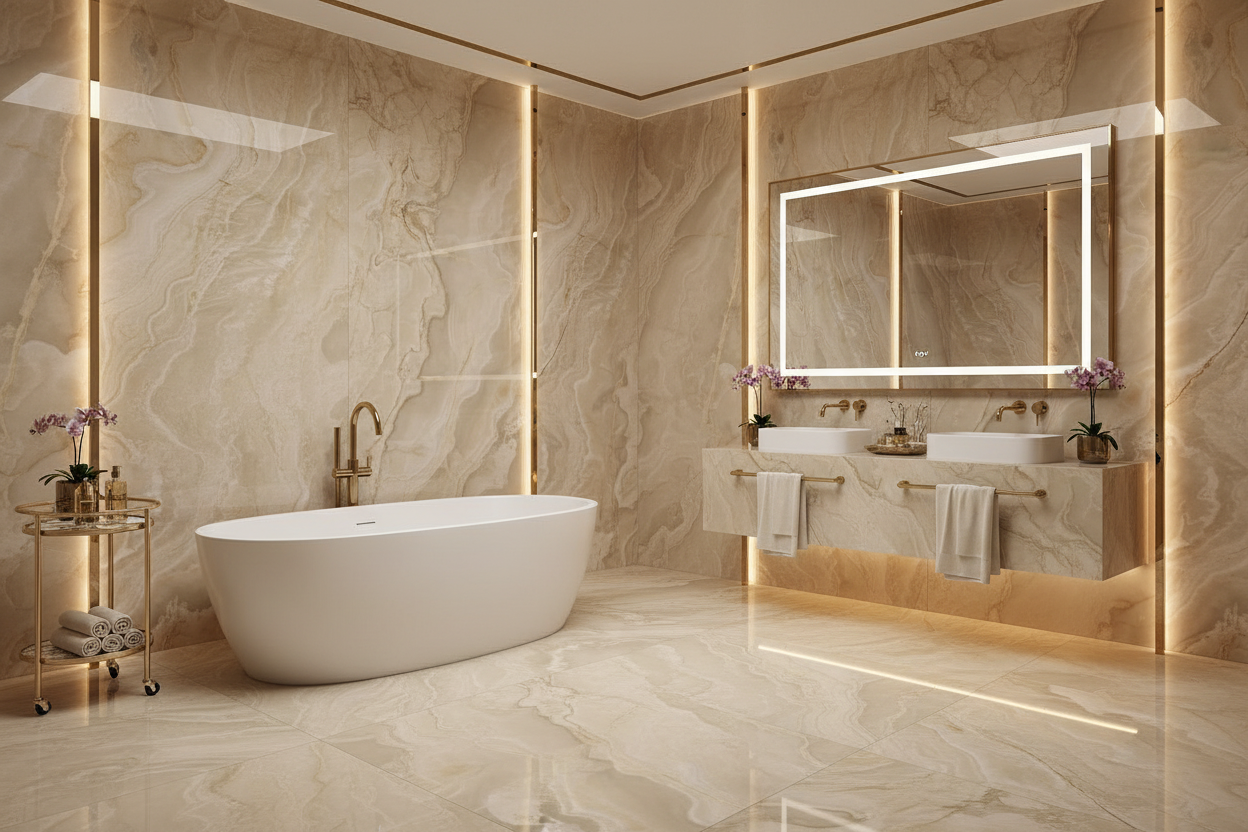 Onice Reale Ambra Polished Porcelain 24x48" - Tilevanity.com