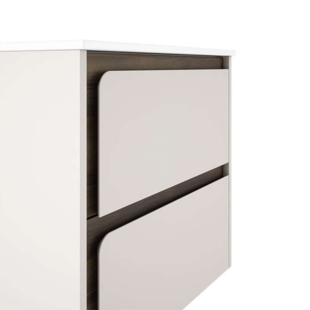 Cordano 24'' Cotton / Dark Wood Wall Mounted Single Bathroom Vanity w Ceramic Top Sink - Tilevanity.com