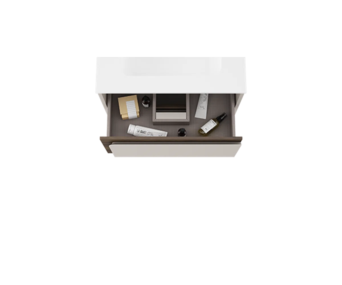 Cordano 24'' Cotton / Dark Wood Wall Mounted Single Bathroom Vanity w Ceramic Top Sink - Tilevanity.com