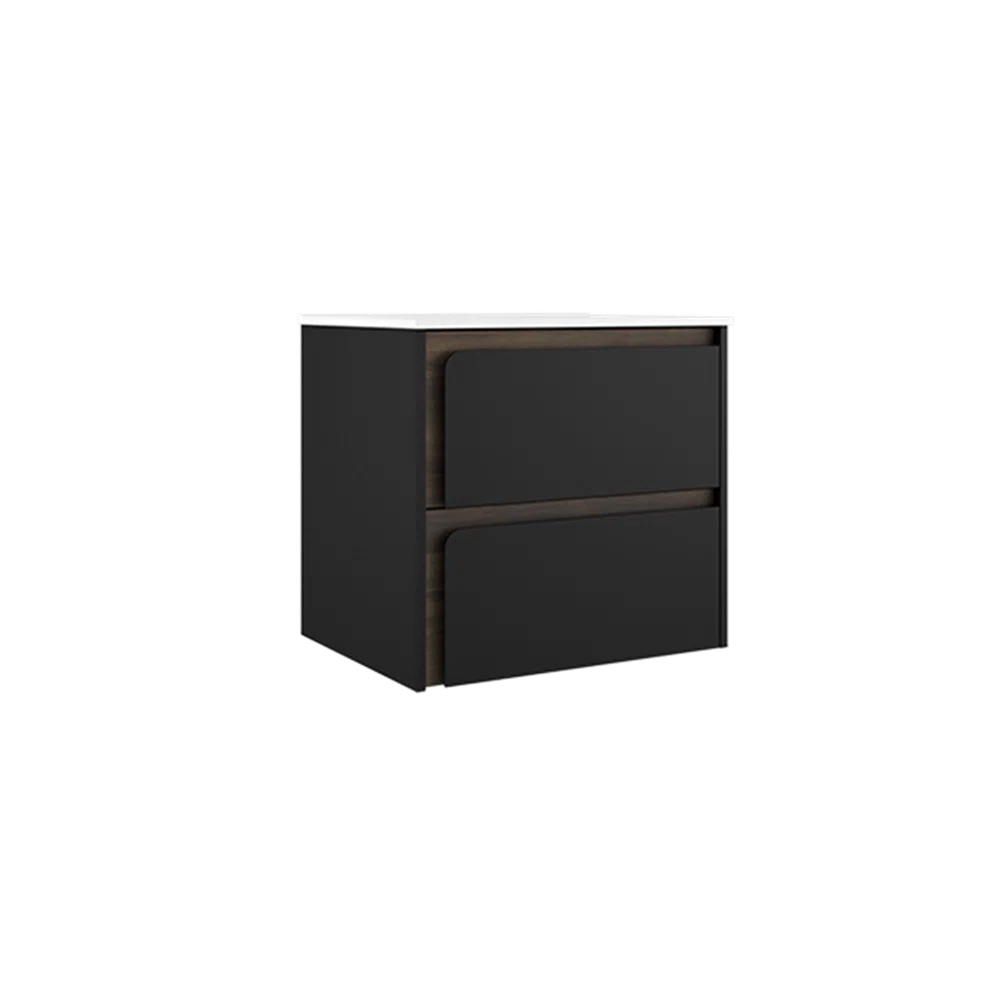 Cordano 24'' Black / Dark Wood Wall Mounted Single Bathroom Vanity w Ceramic Top Sink - Tilevanity.com