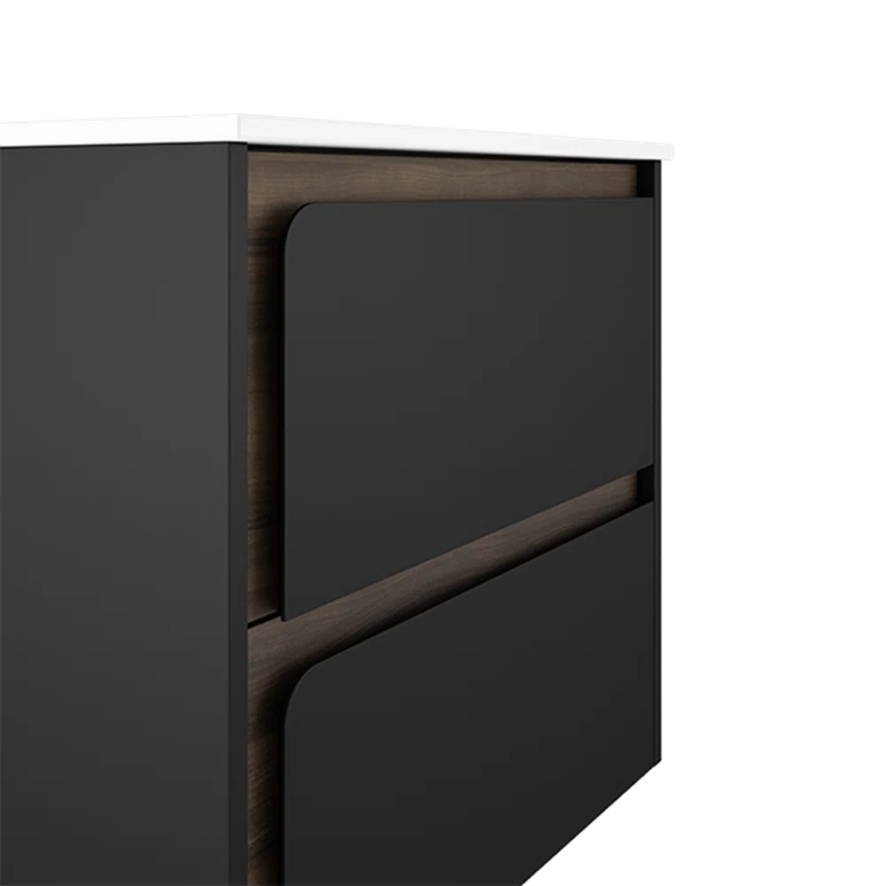 Cordano 24'' Black / Dark Wood Wall Mounted Single Bathroom Vanity w Ceramic Top Sink - Tilevanity.com