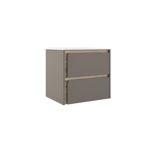 Cordano 24'' Taupe/ Natural Wood Wall Mounted Single Bathroom Vanity w Ceramic Top Sink - Tilevanity.com
