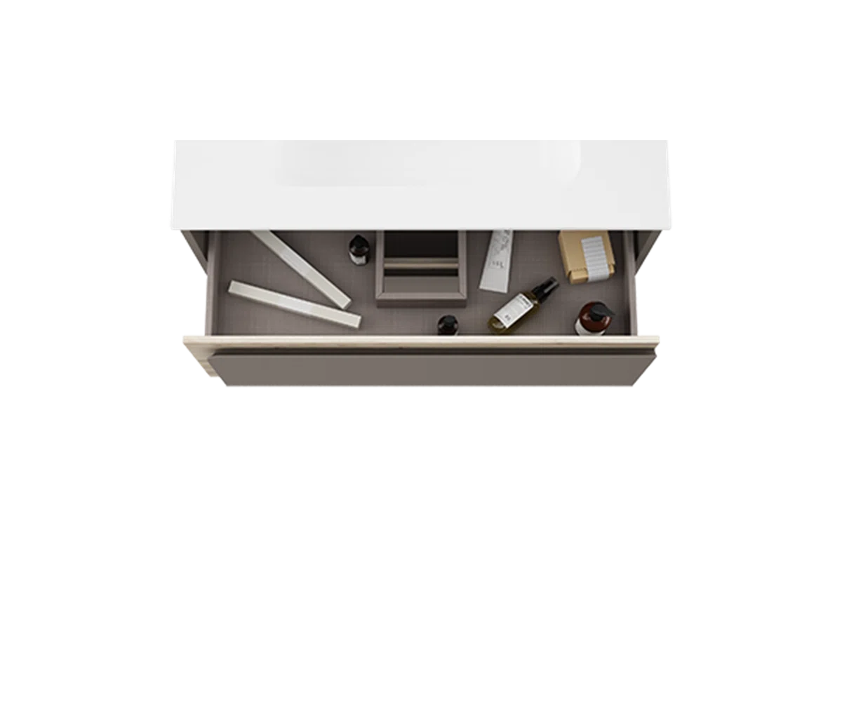 Cordano 24'' Taupe/ Natural Wood Wall Mounted Single Bathroom Vanity w Ceramic Top Sink - Tilevanity.com