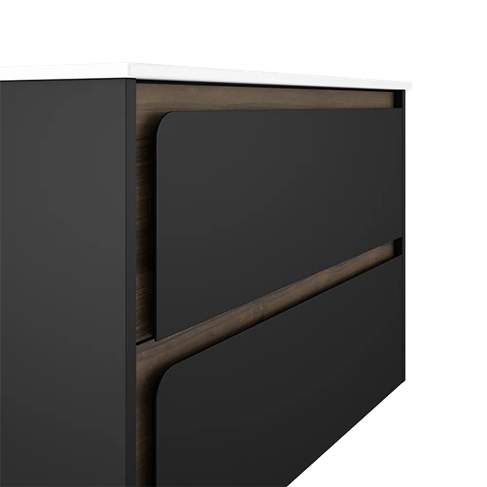 Cordano 40" Black / Brown Wood Vanity with White Sink - Tilevanity.com