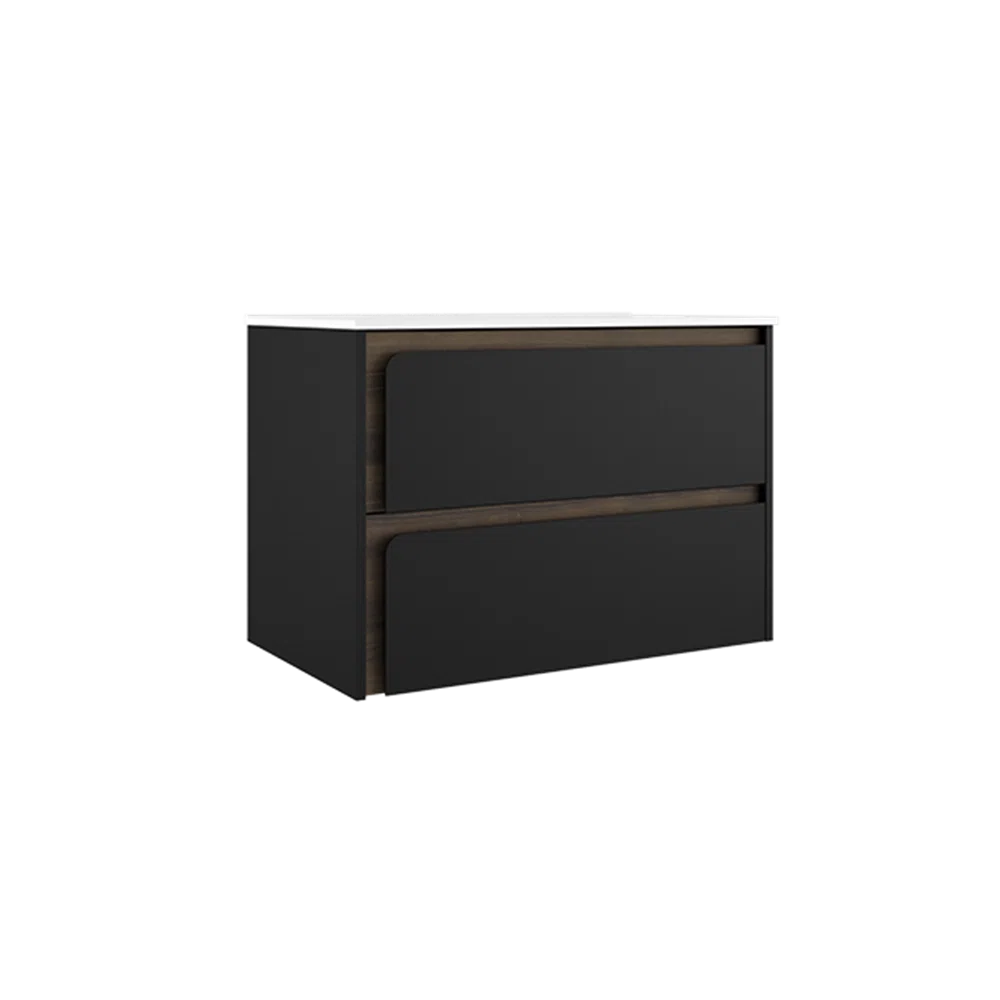 Cordano 32" Black / Dark Wood Wall-Mounted Bathroom Vanity Base - Tilevanity.com