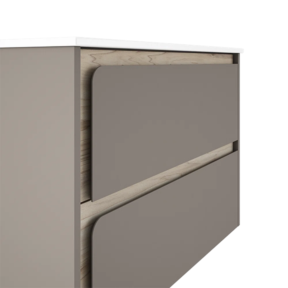 Cordano 32" Taupe / Natural Wood Wall-Mounted Bathroom Vanity Base - Tilevanity.com