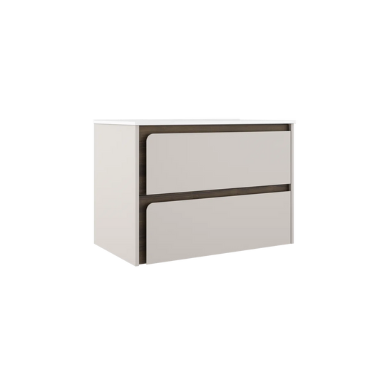 Cordano 32" Cotton / Dark Wood Wall-Mounted Bathroom Vanity Base - Tilevanity.com