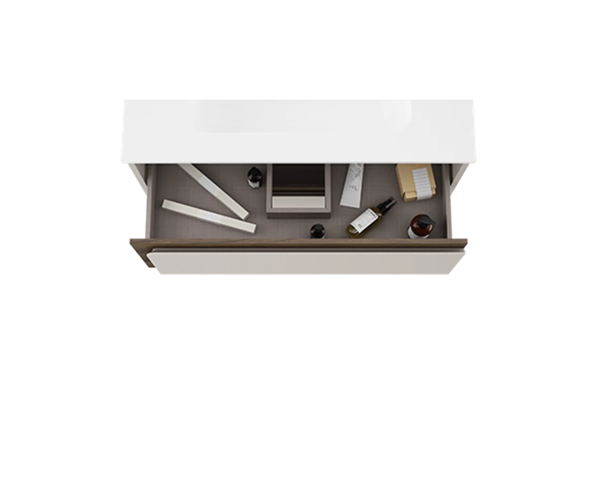 Cordano 32" Cotton / Dark Wood Wall-Mounted Bathroom Vanity Base - Tilevanity.com