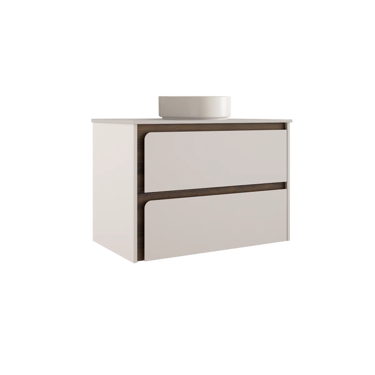 Cordano 32" Cotton / Dark Wood Wall-Mounted Bathroom Vanity Base - Tilevanity.com