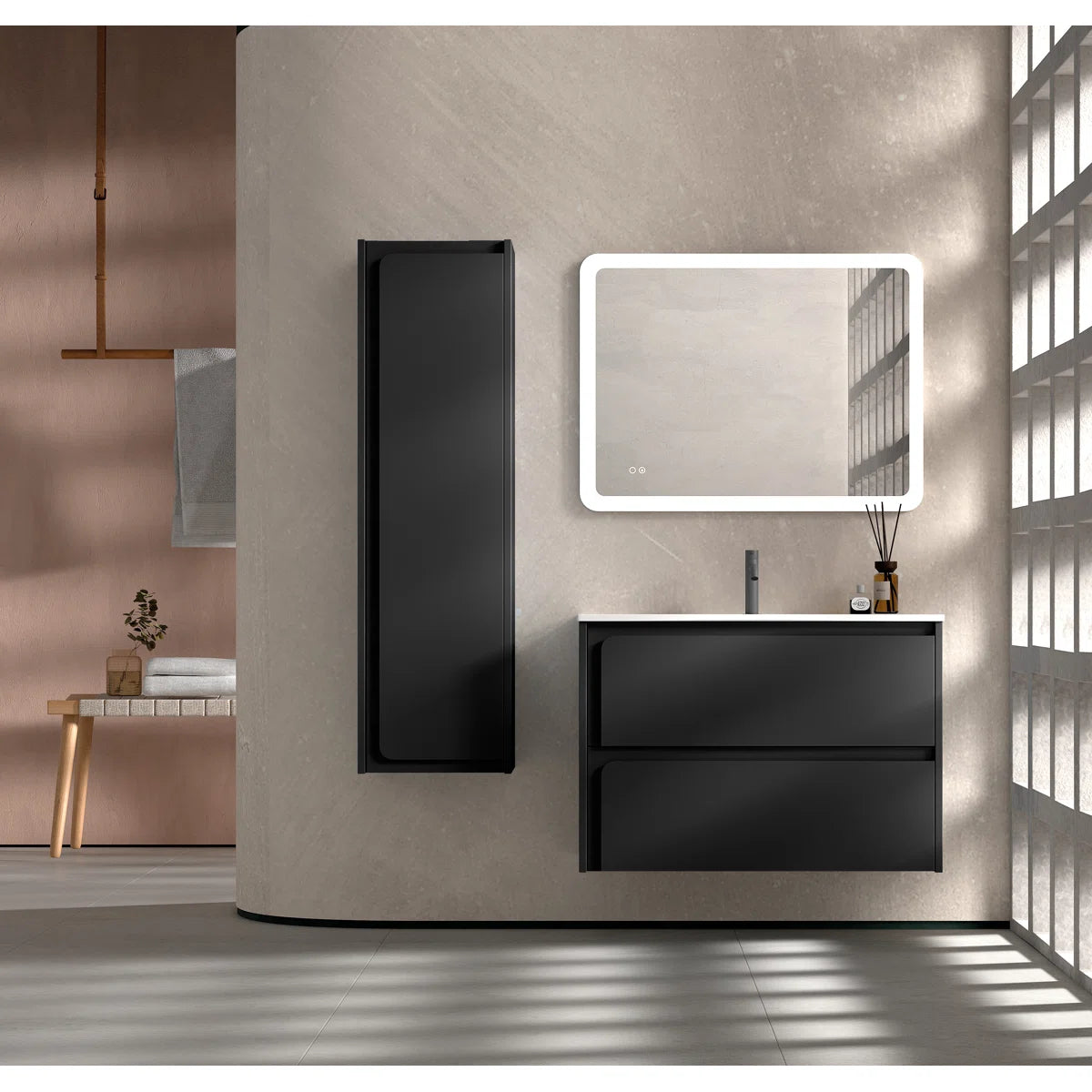 Cordano 32" All Black Wall-Mounted Bathroom Vanity Base - Tilevanity.com