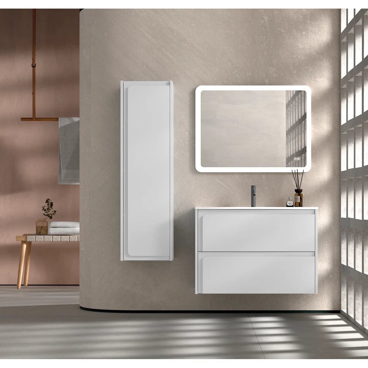 Cordano 32" White Wall-Mounted Bathroom Vanity Base - Tilevanity.com