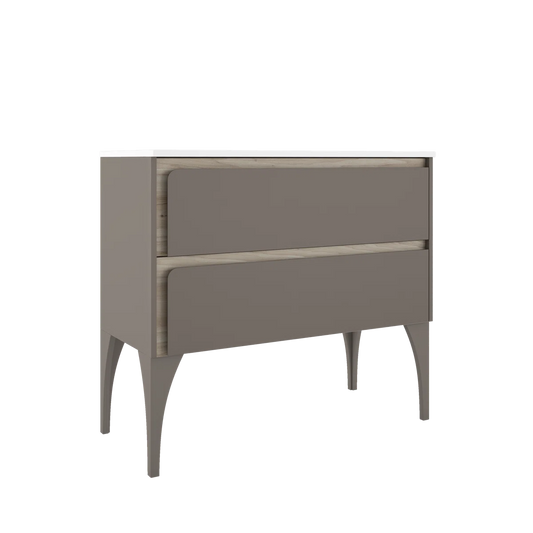 Cordano 40" Taupe / Natural Wood Vanity with White Sink - Tilevanity.com