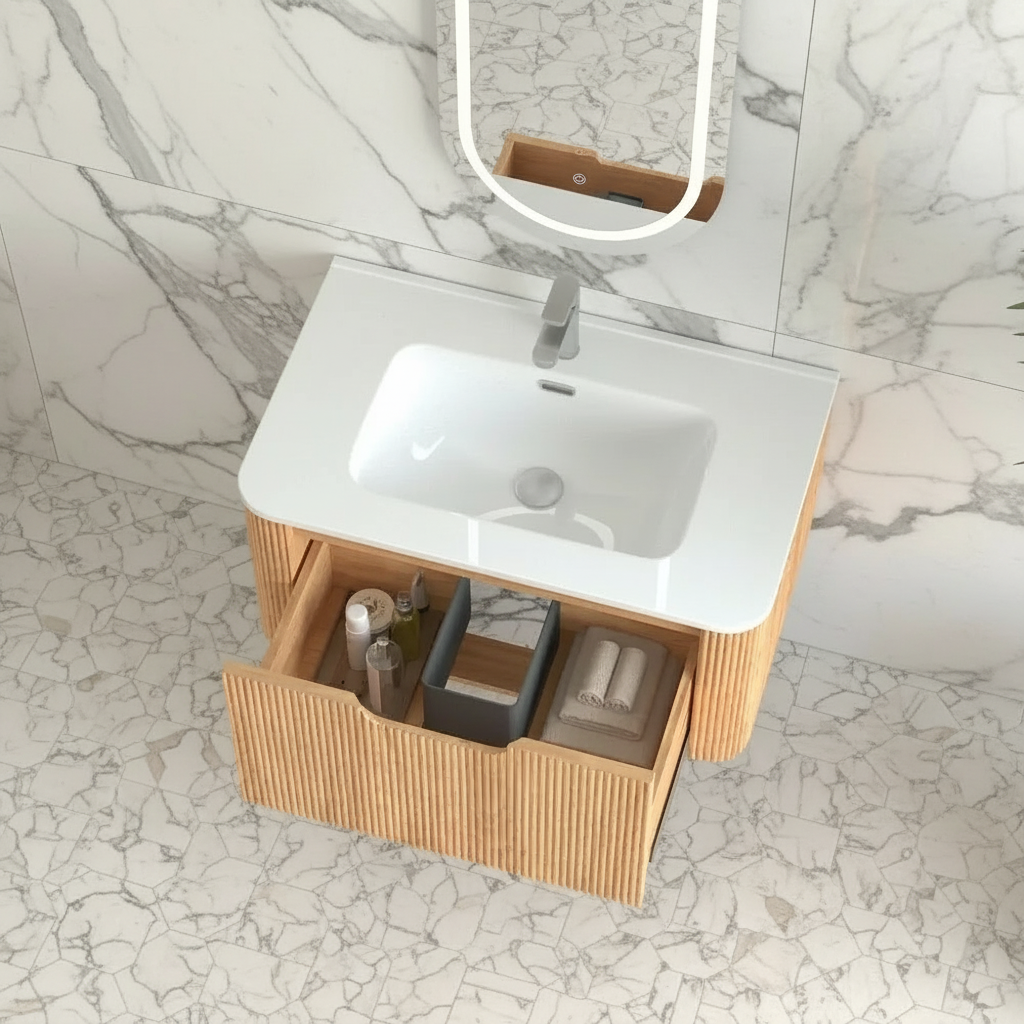 Cosette 30" Wall-Mounted Bathroom Vanity – Natural Walnut with Basin