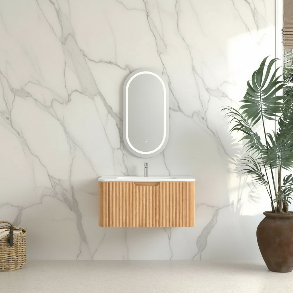 Cosette 30" Wall-Mounted Bathroom Vanity – Natural Walnut with Basin