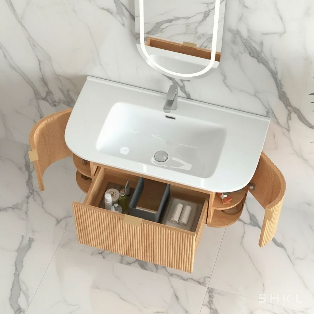 Cosette 36" Wall-Mounted Bathroom Vanity – Natural Walnut with Basin