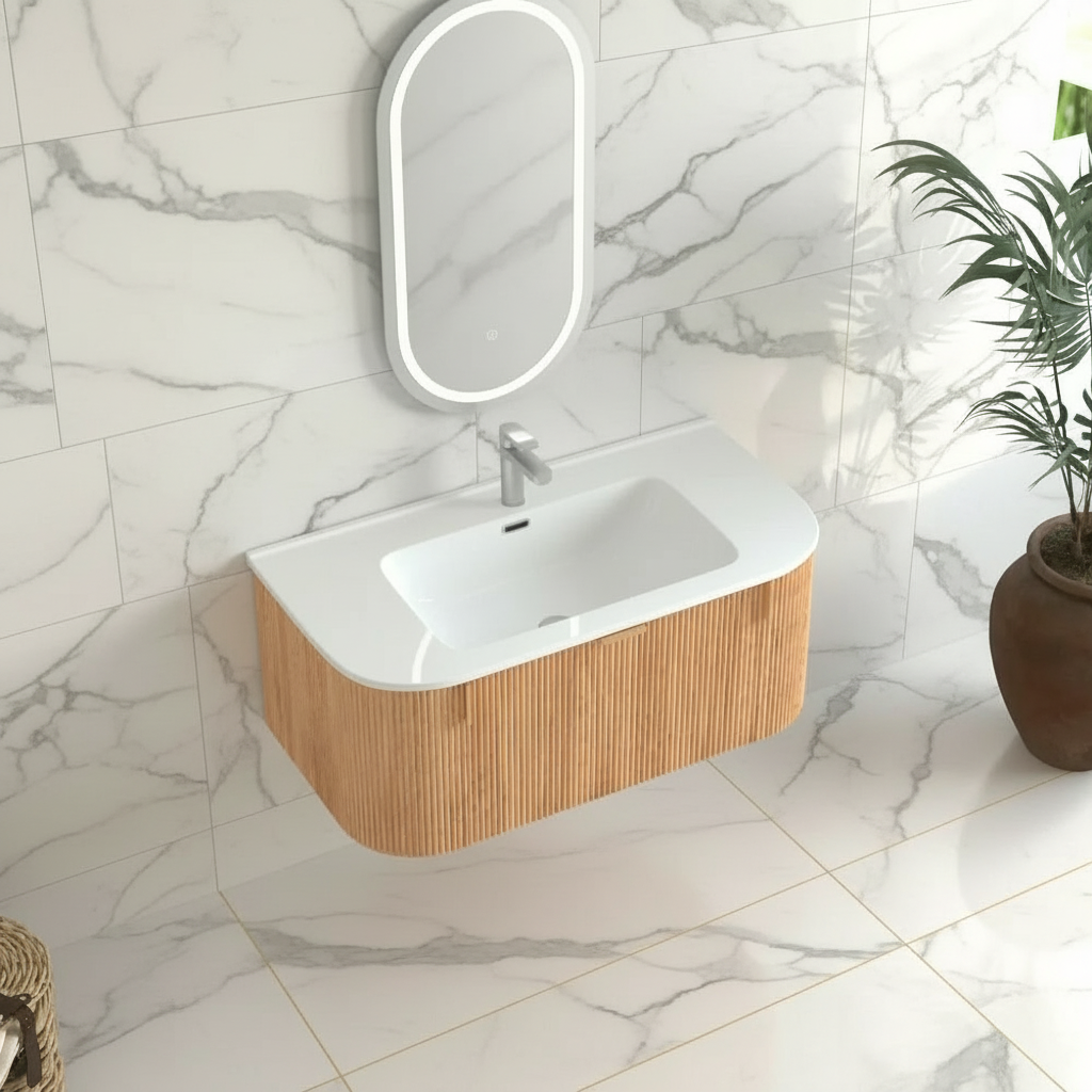 Cosette 36" Wall-Mounted Bathroom Vanity – Natural Walnut with Basin