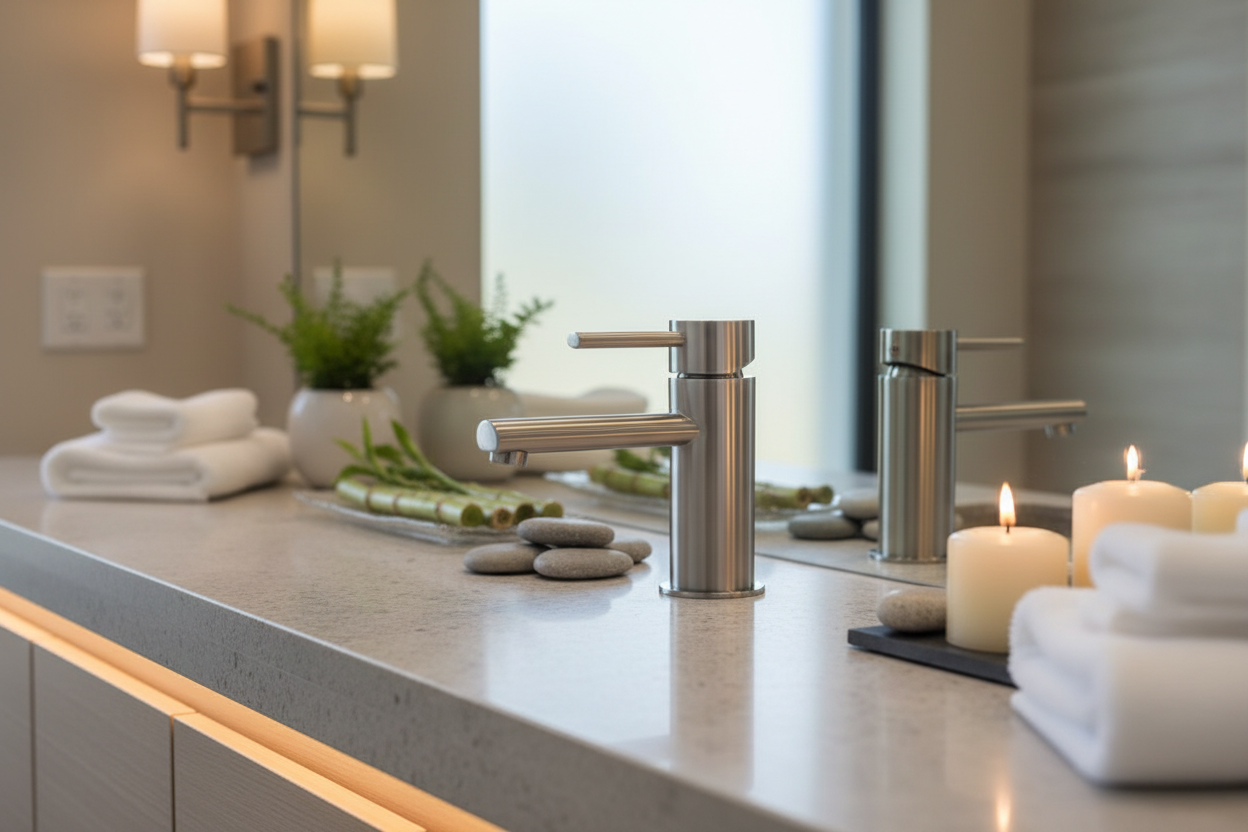 Modern Single Handle Lavatory Faucet – Brushed Nickel