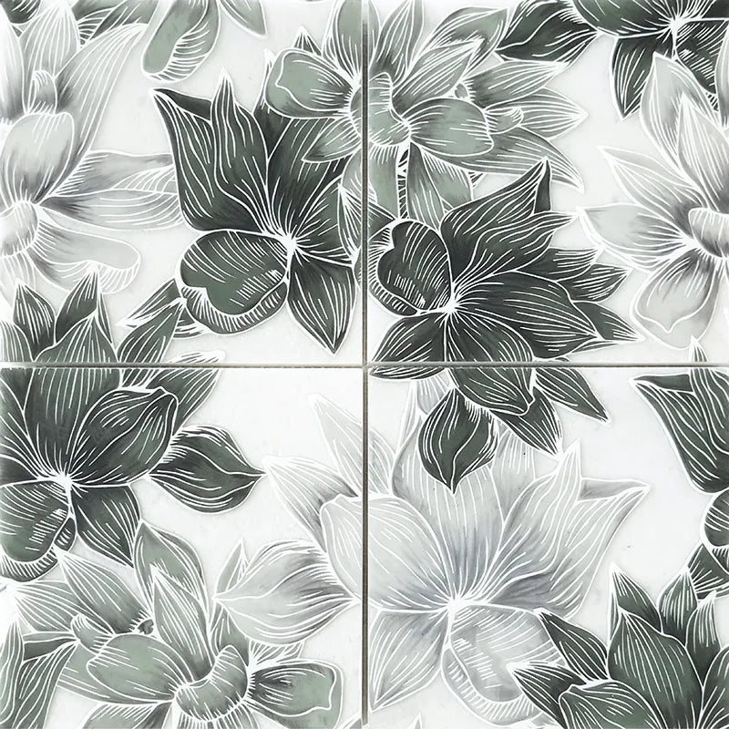 Botanical White Marble Designer Mosaic 12x12" | 3 Colors