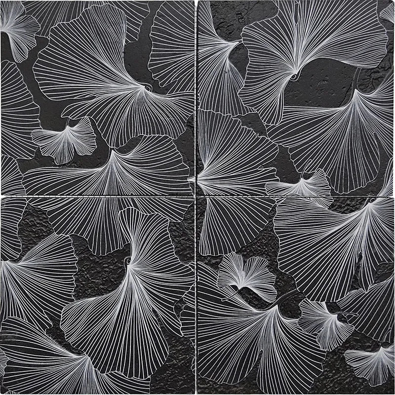 Foliage Black Limestone Designer Mosaic 12x12"