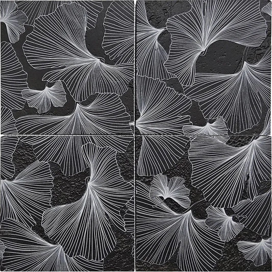 Foliage Black Limestone Designer Mosaic 12x12"