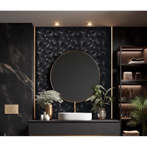 Foliage Black Limestone Designer Mosaic 12x12"