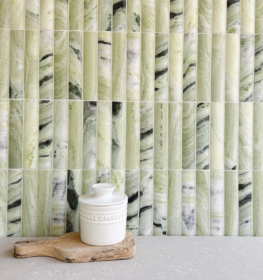 Serene 12.6x12" Verdant Mist Fluted Natural Stone Mosaic | 2 options