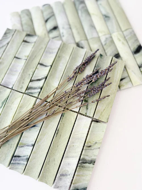 Serene 12.6x12" Verdant Mist Fluted Natural Stone Mosaic | 2 options