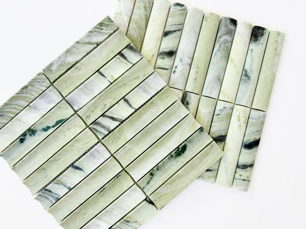 Serene 12.6x12" Verdant Mist Fluted Natural Stone Mosaic | 2 options