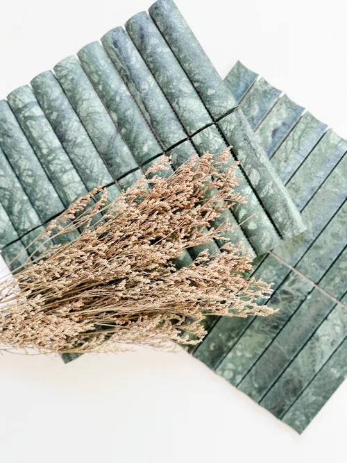 Serene 12.6x12" Forest Green Fluted Natural Stone Mosaic | 2 options