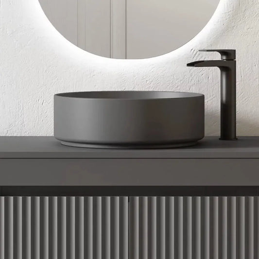 Nova Gray Circular 14.5" Ceramic Vessel Sink - Tilevanity.com
