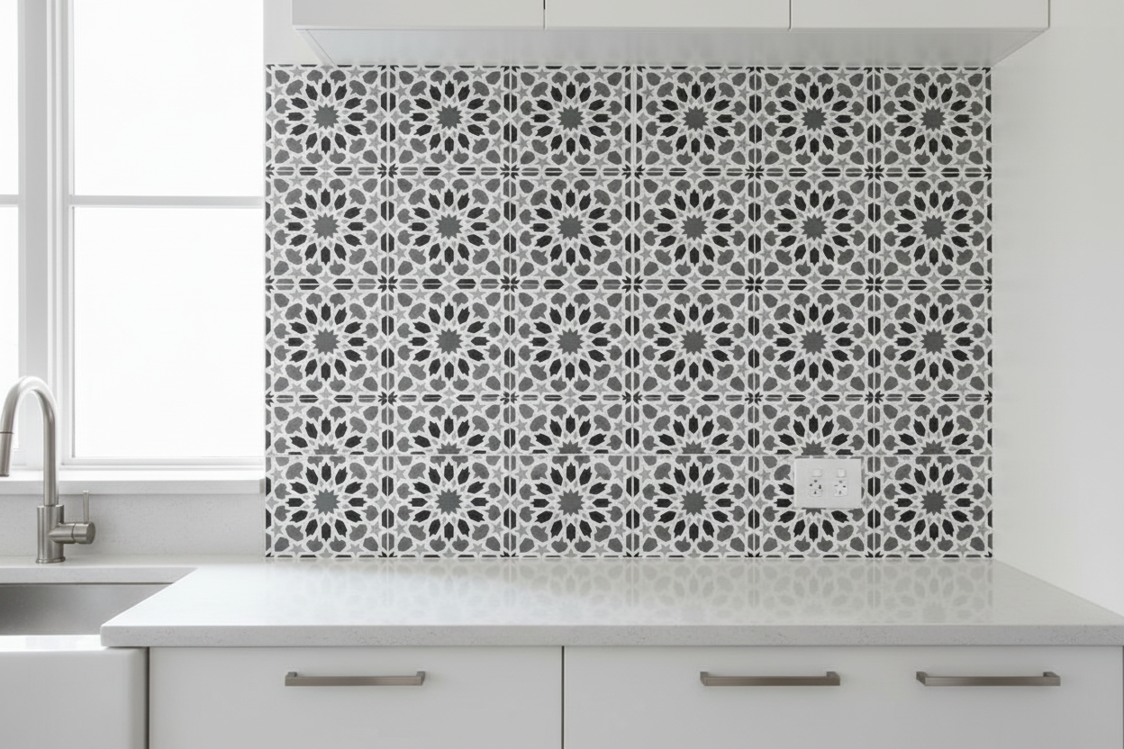 Alhambra Black & White Porcelain Tile 8x8" - Tilevanity.com