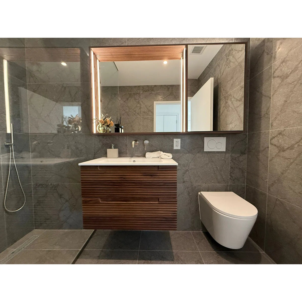 Montello 24" Brown Wood Wall Hung Bathroom Vanity Base Only - Tilevanity.com