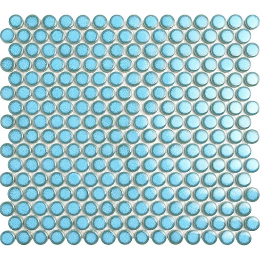 Penny Round Aqua Glossy Porcelain Tile Mosaic - Tilevanity.com