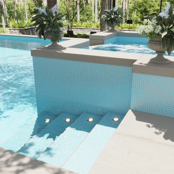 Penny Round Aqua Glossy Porcelain Tile Mosaic - Tilevanity.com