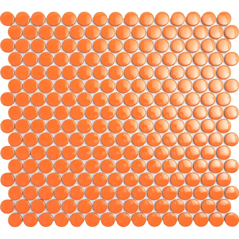 Penny Round Orange Glossy Porcelain Tile Mosaic - Tilevanity.com