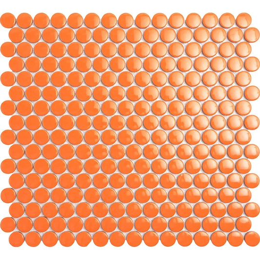 Penny Round Orange Glossy Porcelain Tile Mosaic - Tilevanity.com