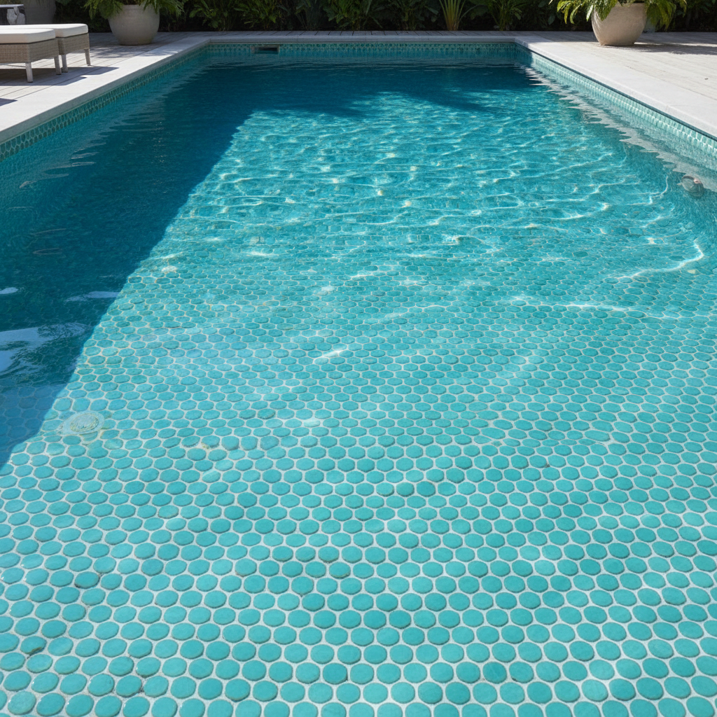 Penny Round Teal Glossy Porcelain Tile Mosaic - Tilevanity.com