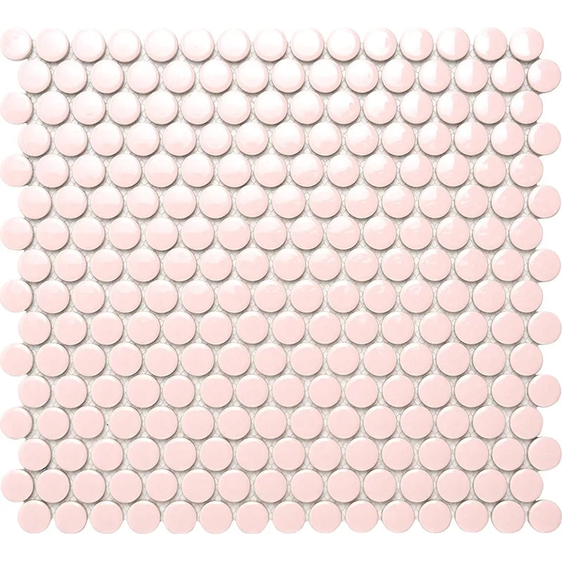 Penny Round Pink Glossy Porcelain Tile Mosaic - Tilevanity.com