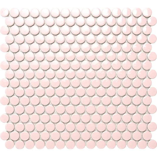 Penny Round Pink Glossy Porcelain Tile Mosaic - Tilevanity.com