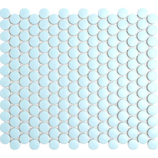 Penny Round Medium Blue Glossy Porcelain Tile Mosaic - Tilevanity.com