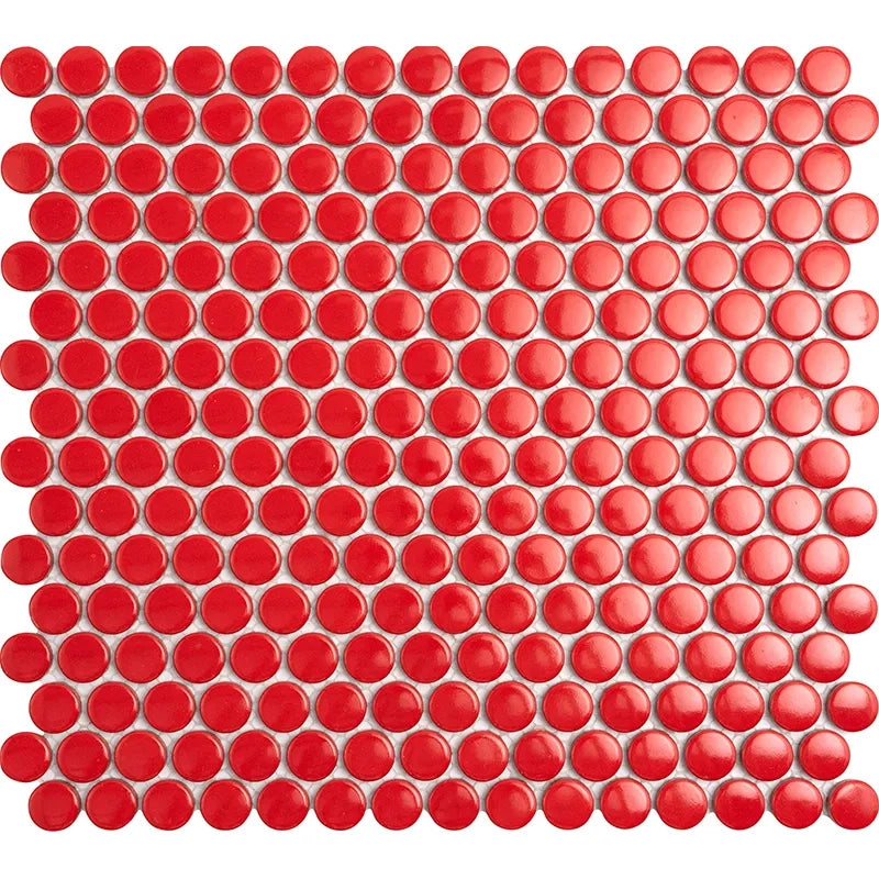 Penny Round Red Glossy Porcelain Tile Mosaic - Tilevanity.com