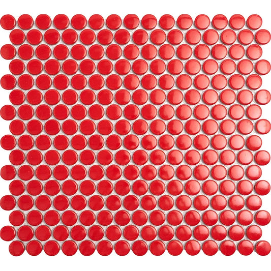 Penny Round Red Glossy Porcelain Tile Mosaic - Tilevanity.com