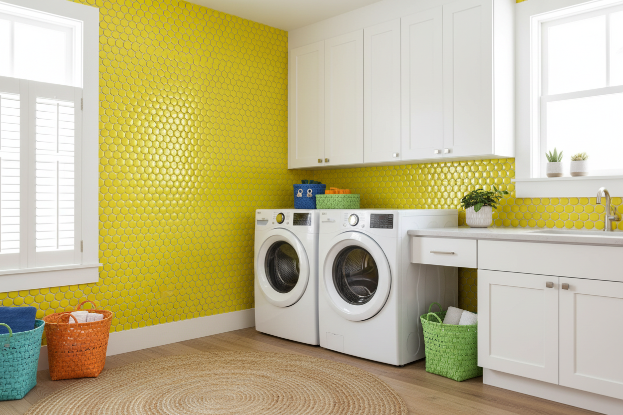 Penny Round Yellow Glossy Porcelain Tile Mosaic - Tilevanity.com