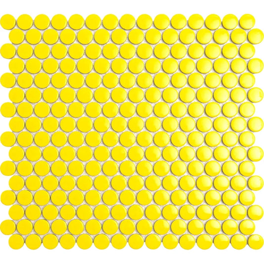 Penny Round Yellow Glossy Porcelain Tile Mosaic - Tilevanity.com